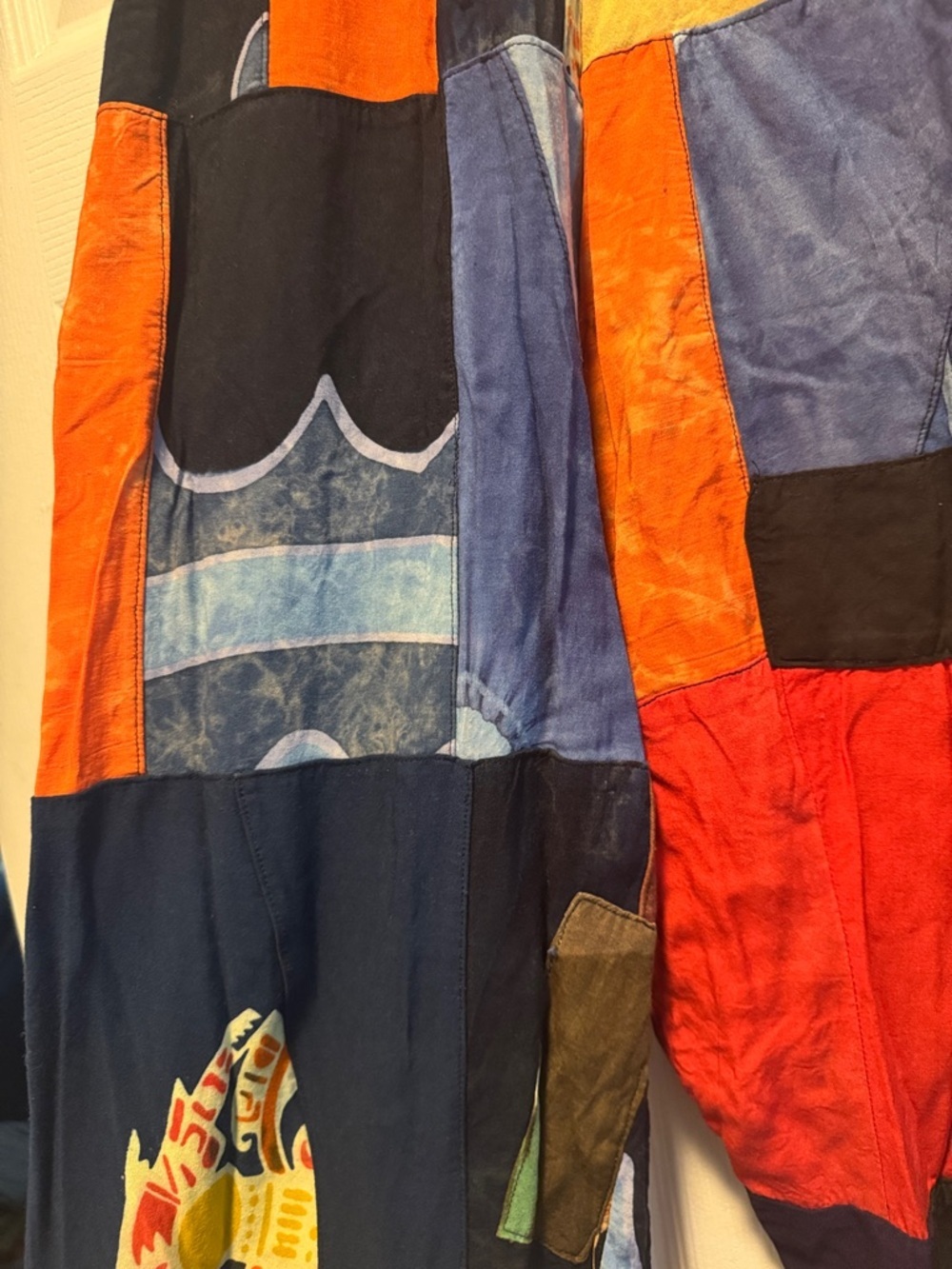 Patchwork Multicolor Boho Lounge Pants - Vibrant Orange & Blue - Picture 6 of 11